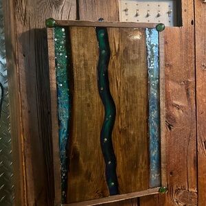 Rustic Blue and Green Wood Art Panel